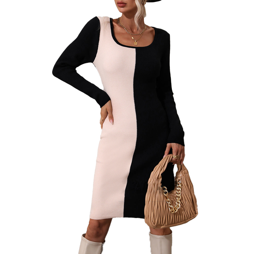 YESFASHION Elegance Commuter Colorblock Knit Sweater Dress