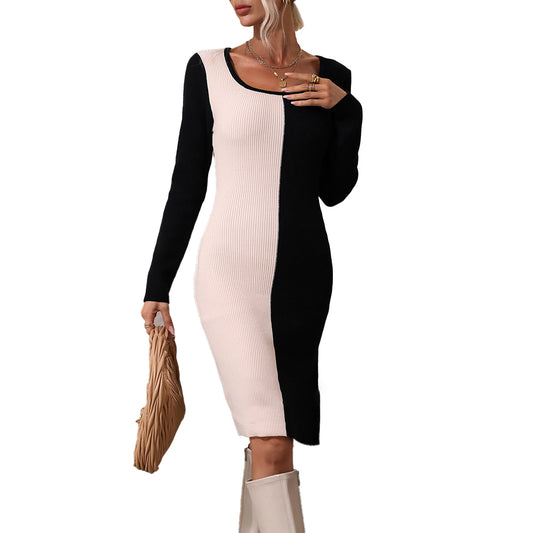 YESFASHION Elegance Commuter Colorblock Knit Sweater Dress