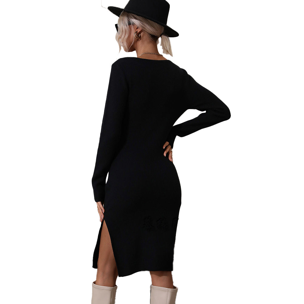 YESFASHION Elegance Commuter Colorblock Knit Sweater Dress