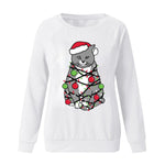 YESFASHION Christmas Tops Cat Print Crewneck Women T-shirt