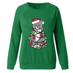 YESFASHION Christmas Tops Cat Print Crewneck Women T-shirt
