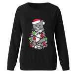 YESFASHION Christmas Tops Cat Print Crewneck Women T-shirt