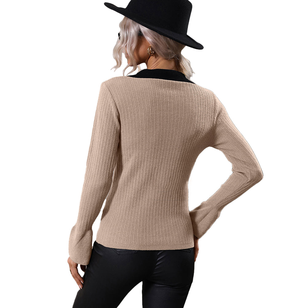 YESFASHION Pullover Knitwear Women Flared Sleeve Lapel Sweaters