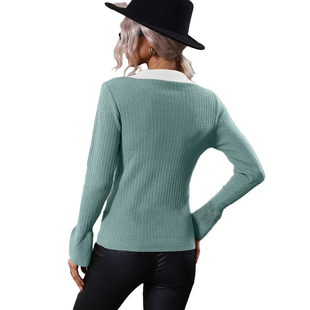 YESFASHION Pullover Knitwear Women Flared Sleeve Lapel Sweaters