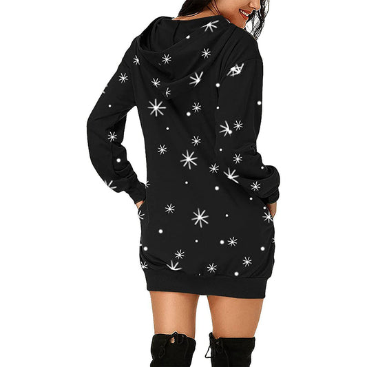 YESFASHION Christmas Print Hooded Sweatshirt Dress