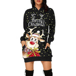YESFASHION Christmas Print Hooded Sweatshirt Dress