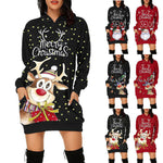 YESFASHION Christmas Print Hooded Sweatshirt Dress