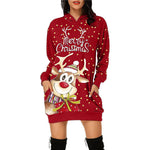 YESFASHION Christmas Print Hooded Sweatshirt Dress