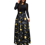 YESFASHION Christmas Day Women Digital Print Crew Neck Panel Dress