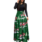 YESFASHION Christmas Day Women Digital Print Crew Neck Panel Dress