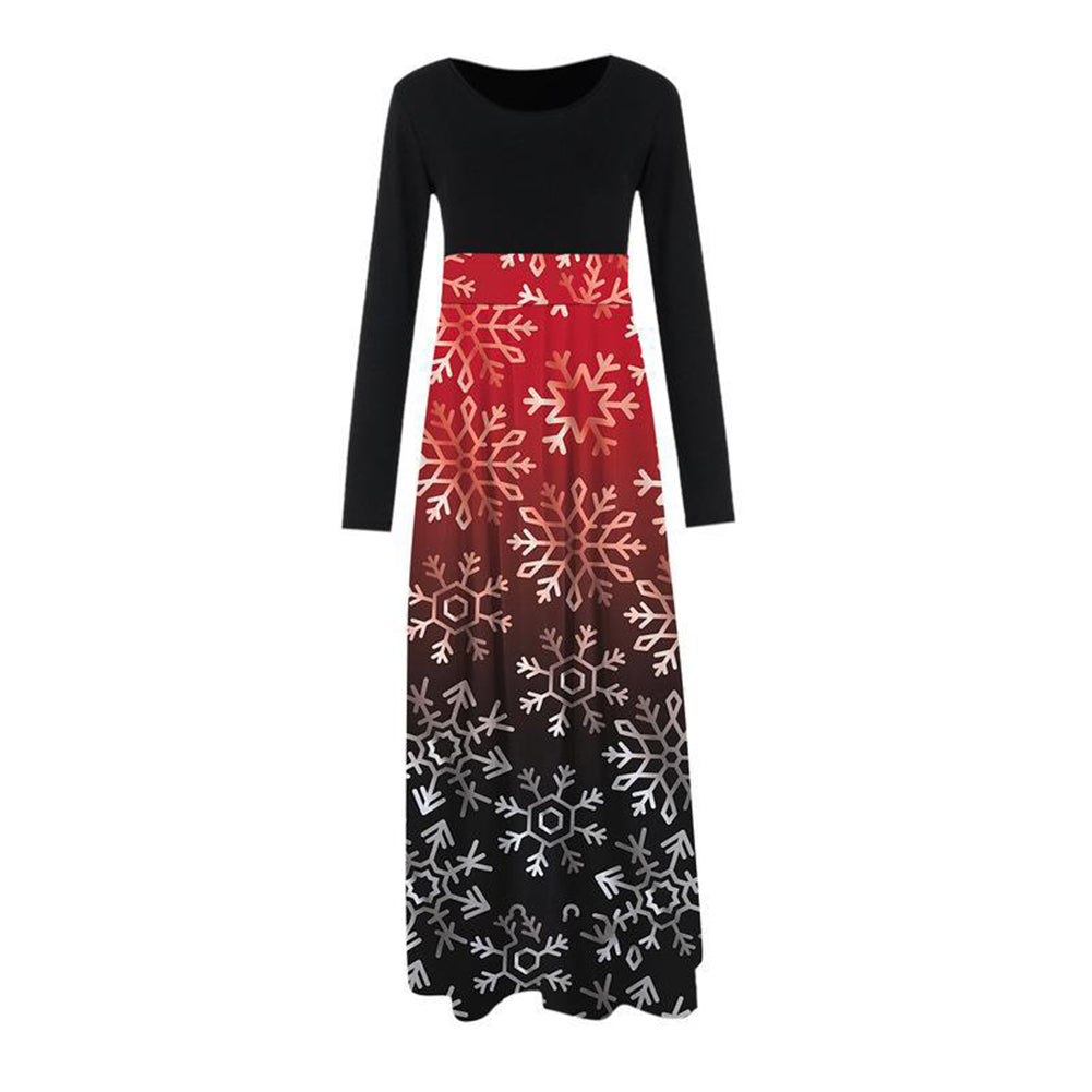 YESFASHION Christmas Day Women Digital Print Crew Neck Panel Dress