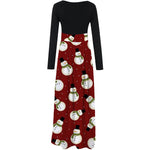 YESFASHION Christmas Digital Print Crew Neck Long Sleeve Panelled Dress