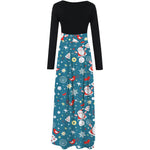 YESFASHION Christmas Digital Print Crew Neck Long Sleeve Panelled Dress