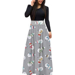 YESFASHION Christmas Digital Print Crew Neck Long Sleeve Panelled Dress