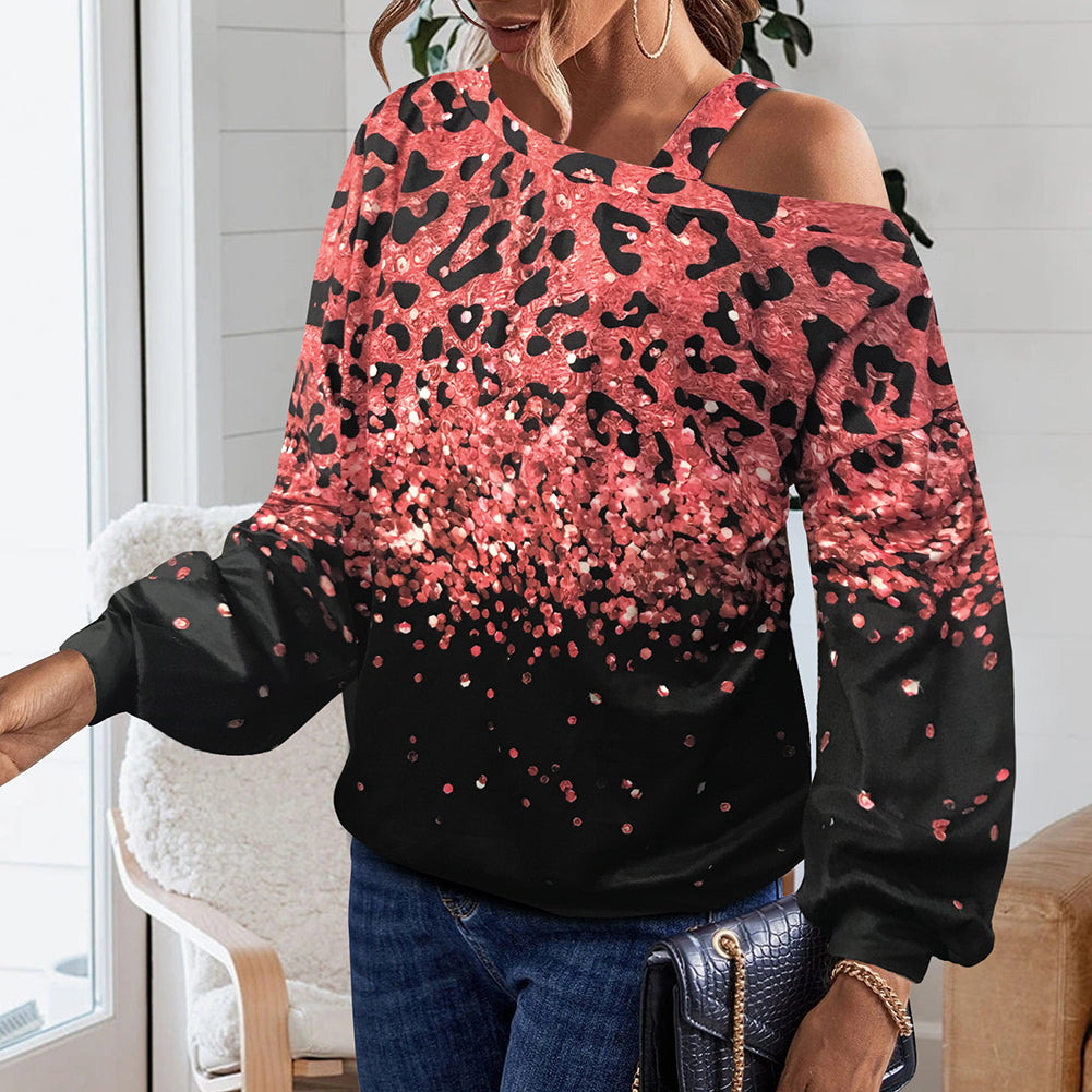 YESFASHION Women Loose Diagonal Neck Long Sleeve Top Sweatshirts