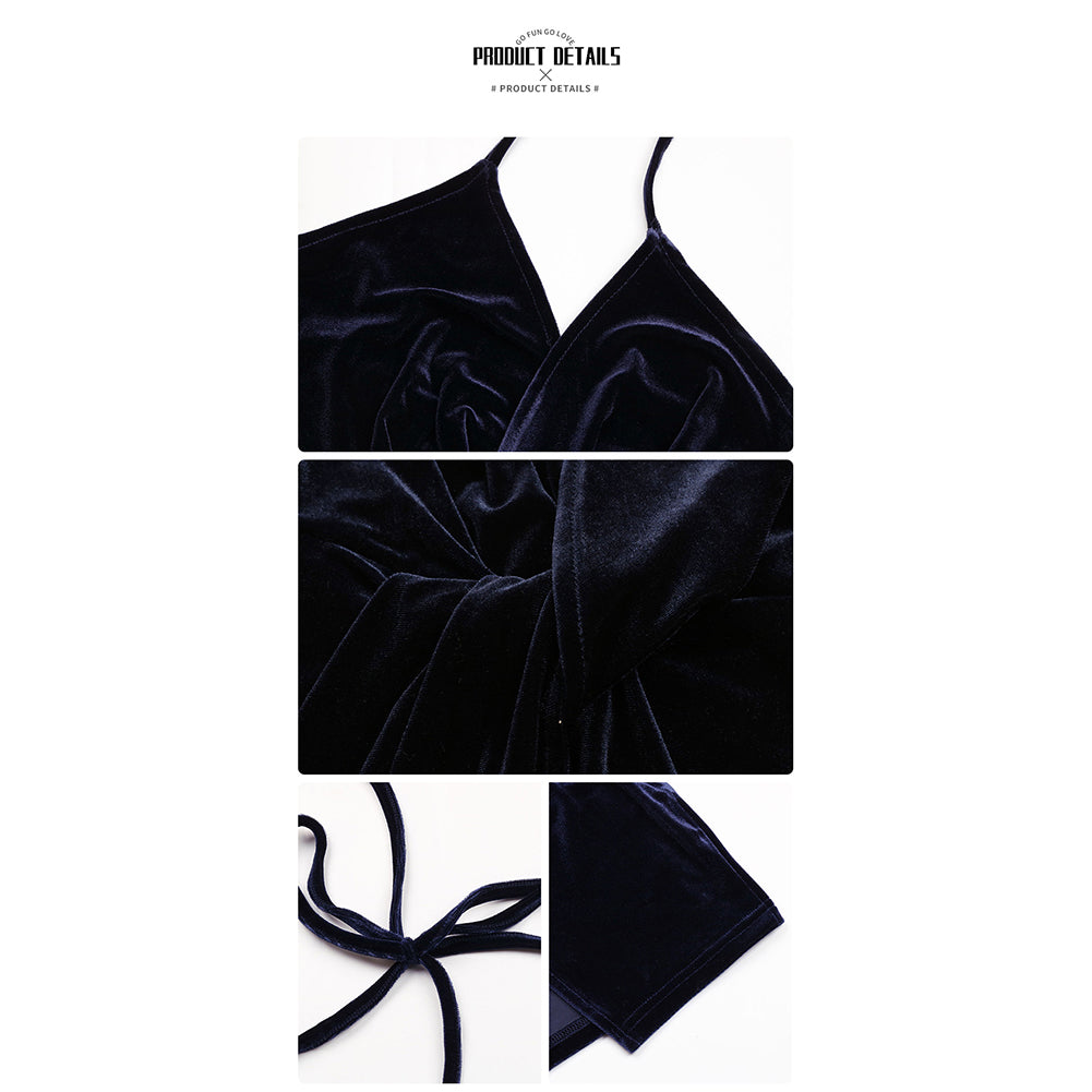 YESFASHION Suspender Halter Skirt Cross-border Velvet Evening Dress