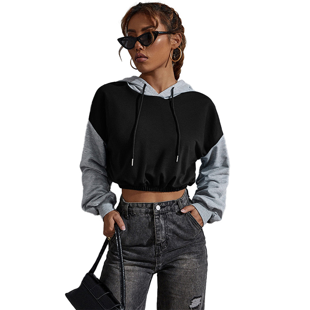YESFASHION Colorblock Cropped Bm Cropped Hoodies