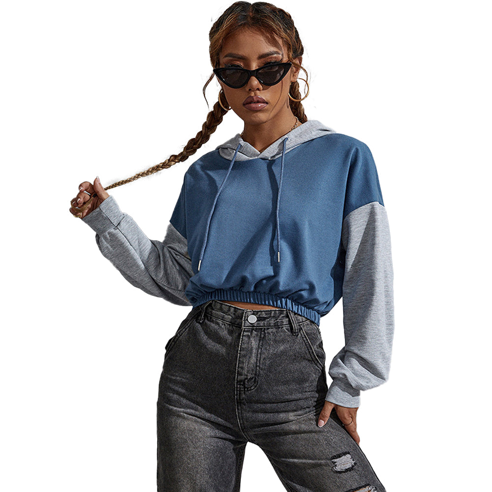 YESFASHION Colorblock Cropped Bm Cropped Hoodies