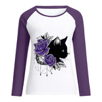 YESFASHION Women Cat Casual Crew Neck Long Sleeve Tops T-shirt