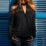 YESFASHION Women Solid Color Casual Loose Off Shoulder Halter Tops