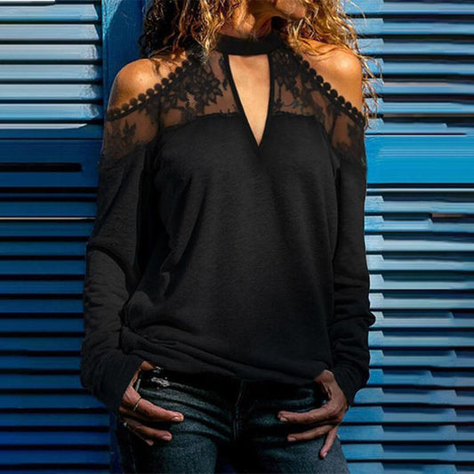 YESFASHION Women Solid Color Casual Loose Off Shoulder Halter Tops