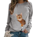 YESFASHION Women Cat Loose Crew Neck Long Sleeve Tops T-shirt