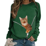 YESFASHION Women Cat Loose Crew Neck Long Sleeve Tops T-shirt