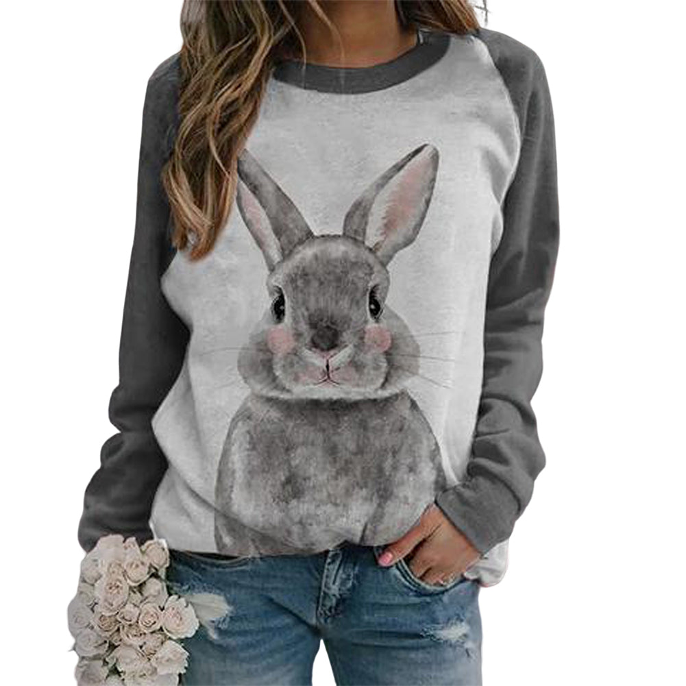 YESFASHION Women Casual Animal Crew Neck Long Sleeve Tops