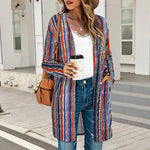 YESFASHION Women Casual Loose Striped Cardigan Tops