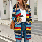YESFASHION Women Casual Loose Striped Cardigan Tops