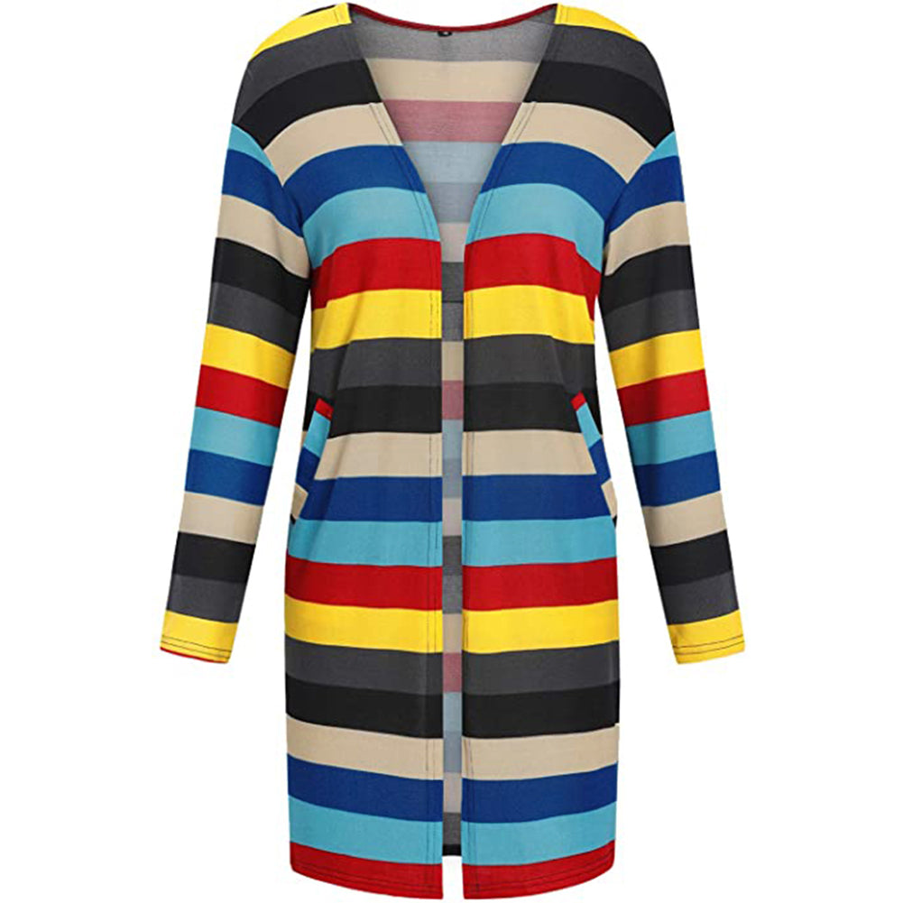 YESFASHION Women Casual Loose Striped Cardigan Tops