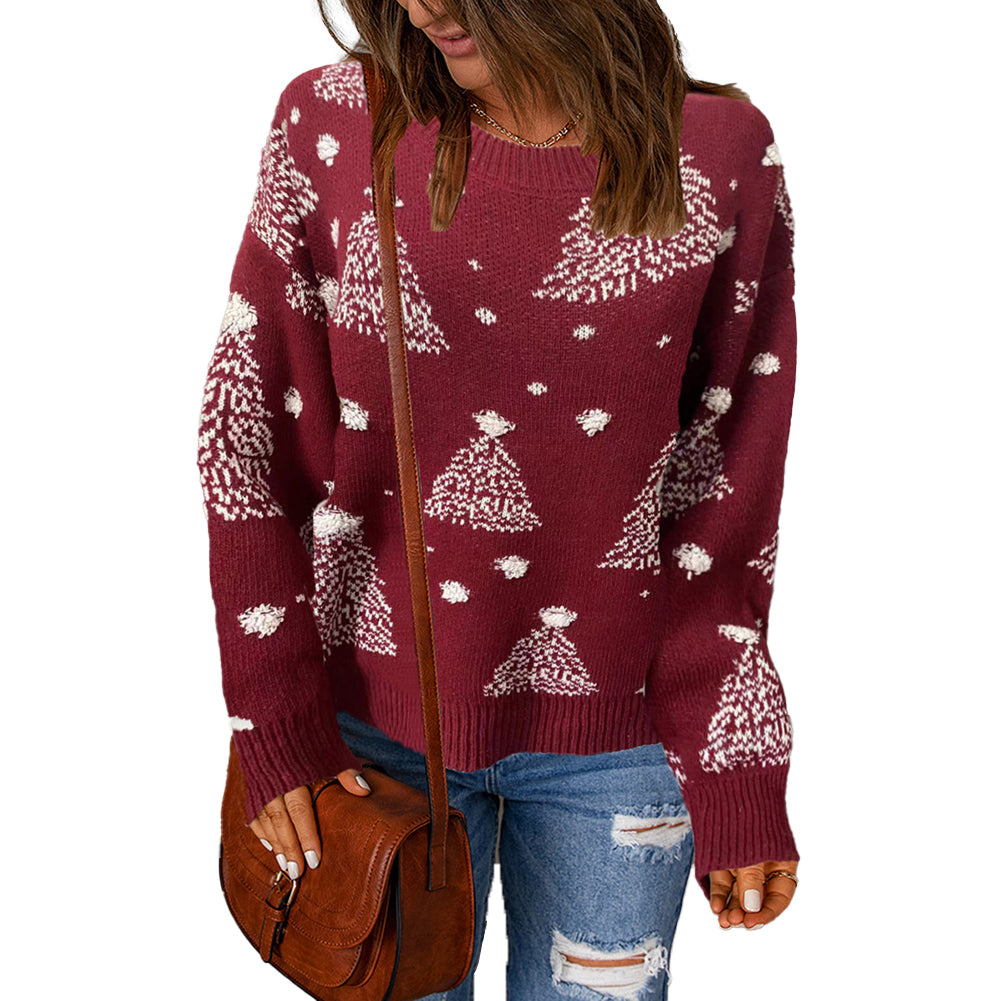 YESFASHION Women Long Sleeve Pullover Knit Christmas Snowflake Sweaters