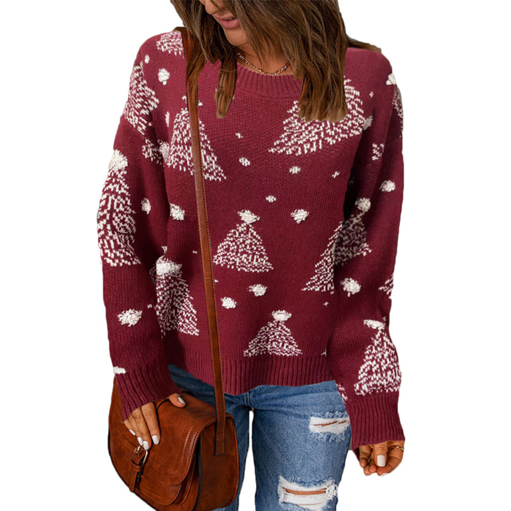 YESFASHION Women Long Sleeve Pullover Knit Christmas Snowflake Sweaters