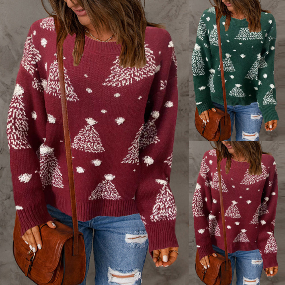 YESFASHION Women Long Sleeve Pullover Knit Christmas Snowflake Sweaters