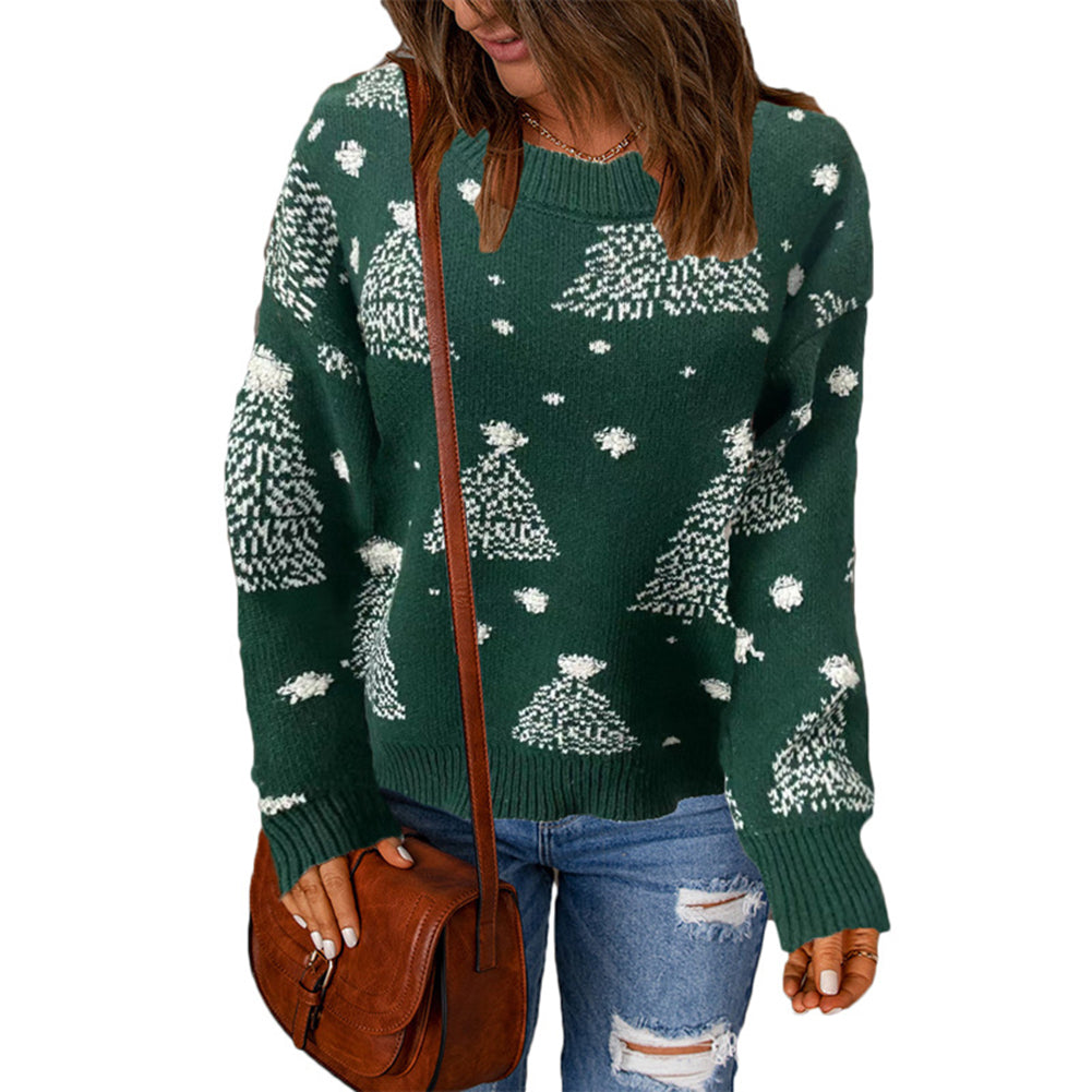 YESFASHION Women Long Sleeve Pullover Knit Christmas Snowflake Sweaters