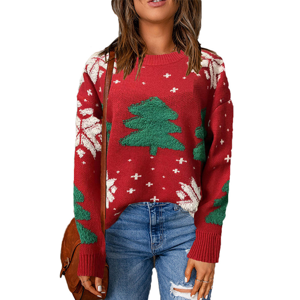 YESFASHION Women Crew Neck Pullover Christmas Sweaters