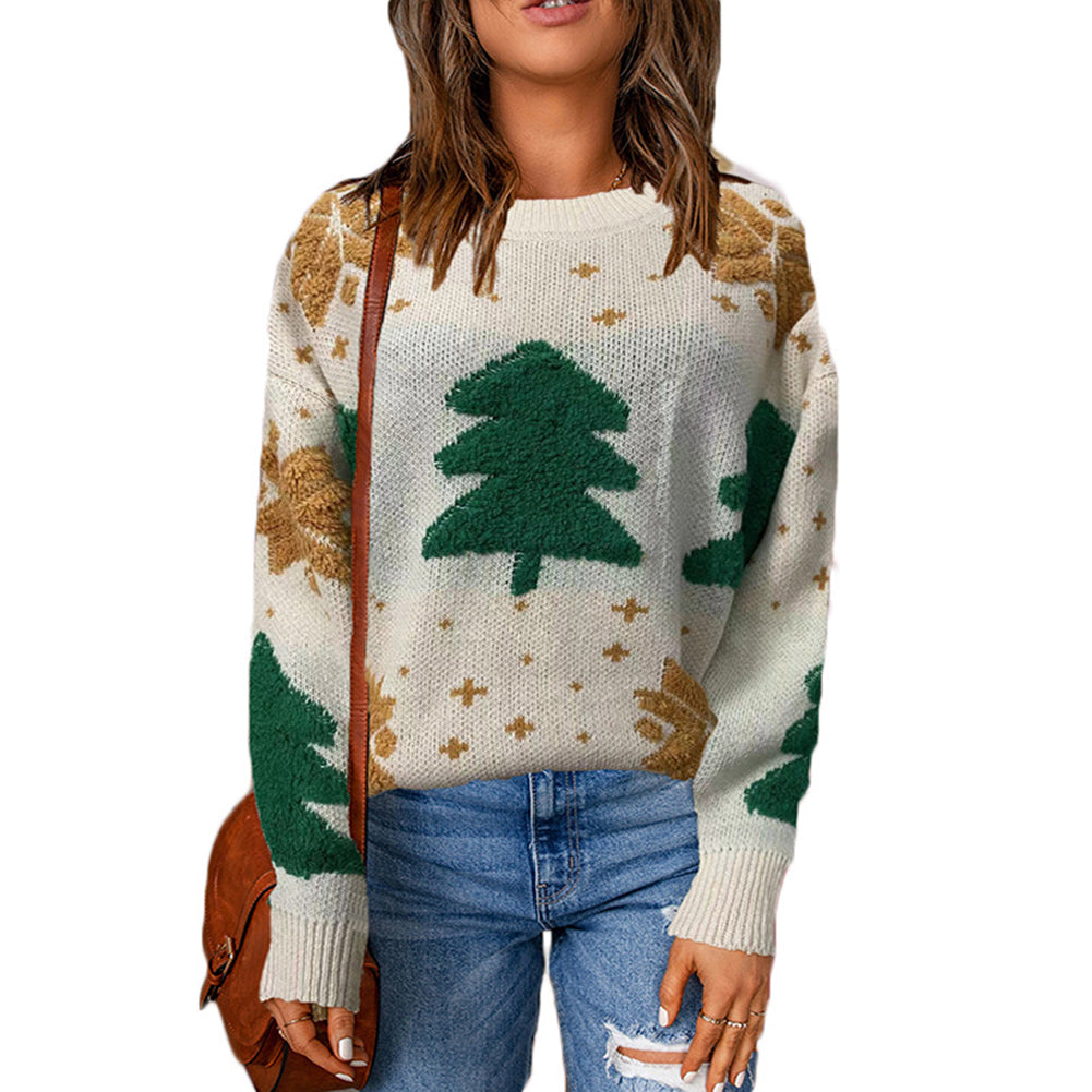 YESFASHION Women Crew Neck Pullover Christmas Sweaters