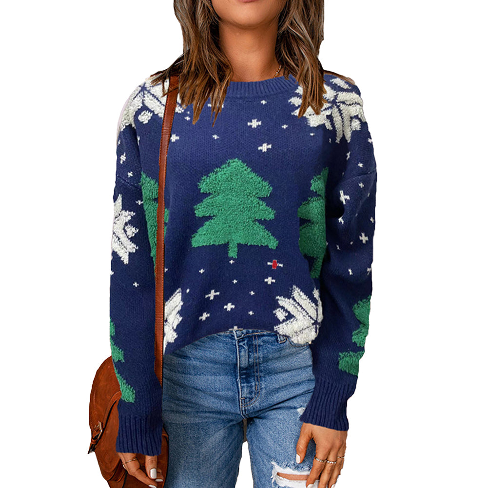 YESFASHION Women Crew Neck Pullover Christmas Sweaters