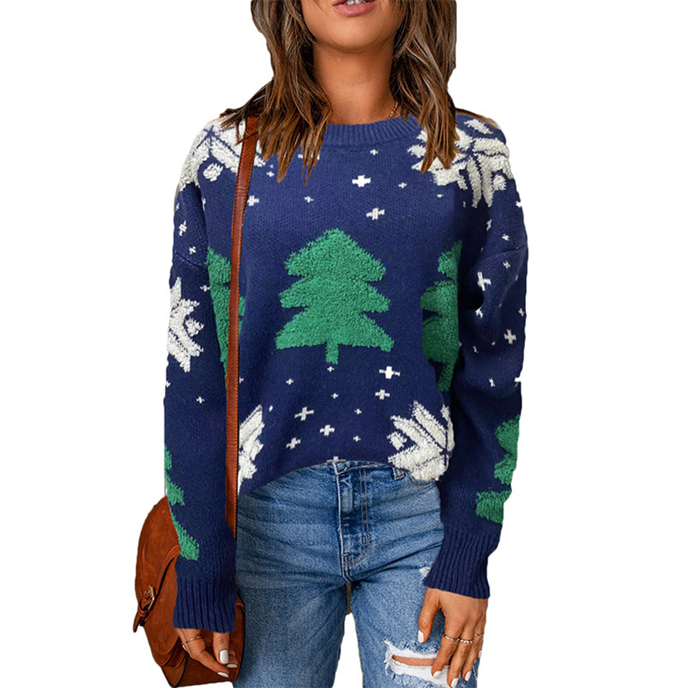 YESFASHION Women Crew Neck Pullover Christmas Sweaters