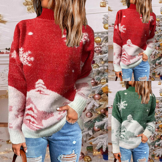 YESFASHION Christmas Sweaters Turtleneck Long Sleeve Pullover Tops