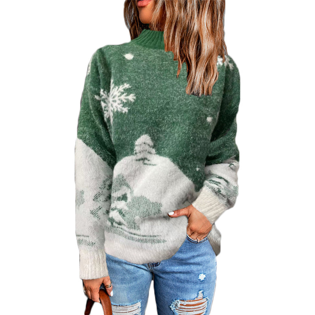 YESFASHION Christmas Sweaters Turtleneck Long Sleeve Pullover Tops