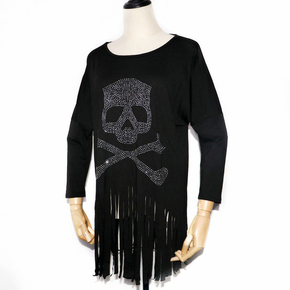 YESFASHION Halloween Tops Diamond Skull Bat Long Sleeve T-shirt