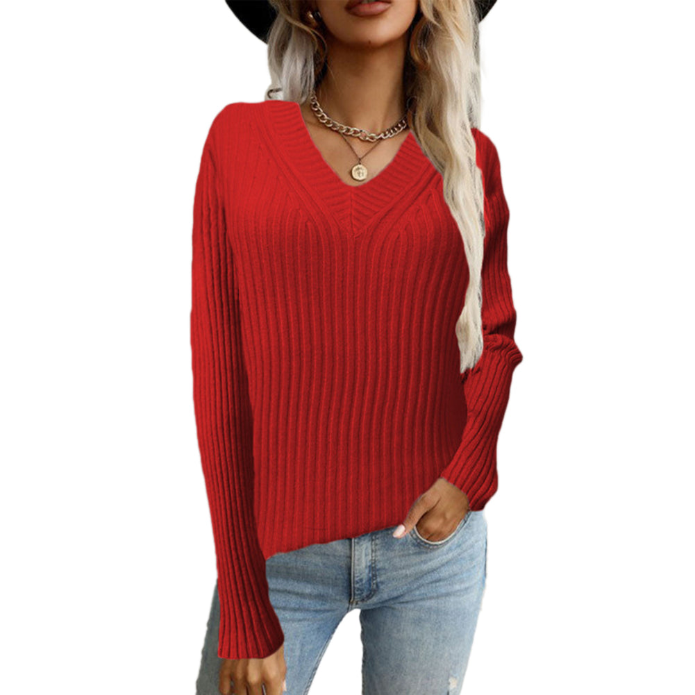 YESFASHION 95% Polyester 5% Spandex Women Solid Pullover Sweaters
