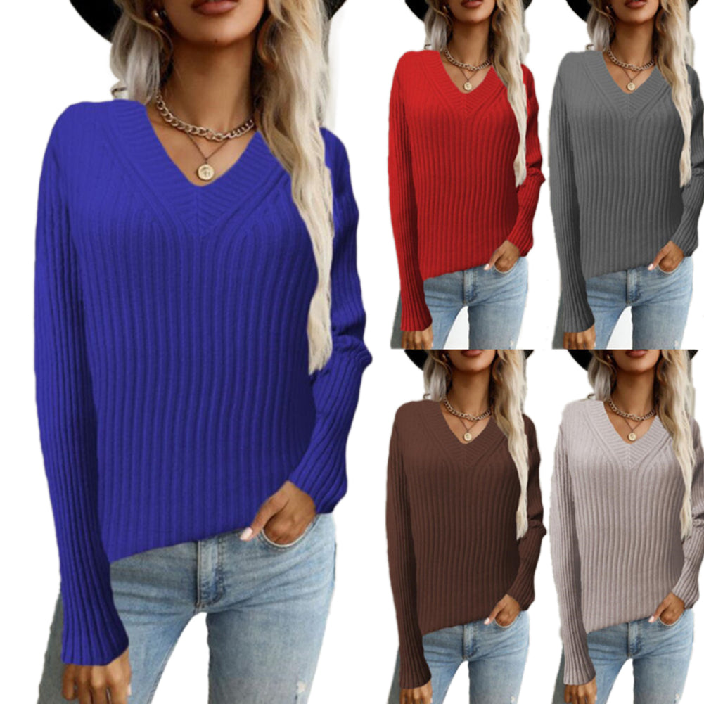 YESFASHION 95% Polyester 5% Spandex Women Solid Pullover Sweaters