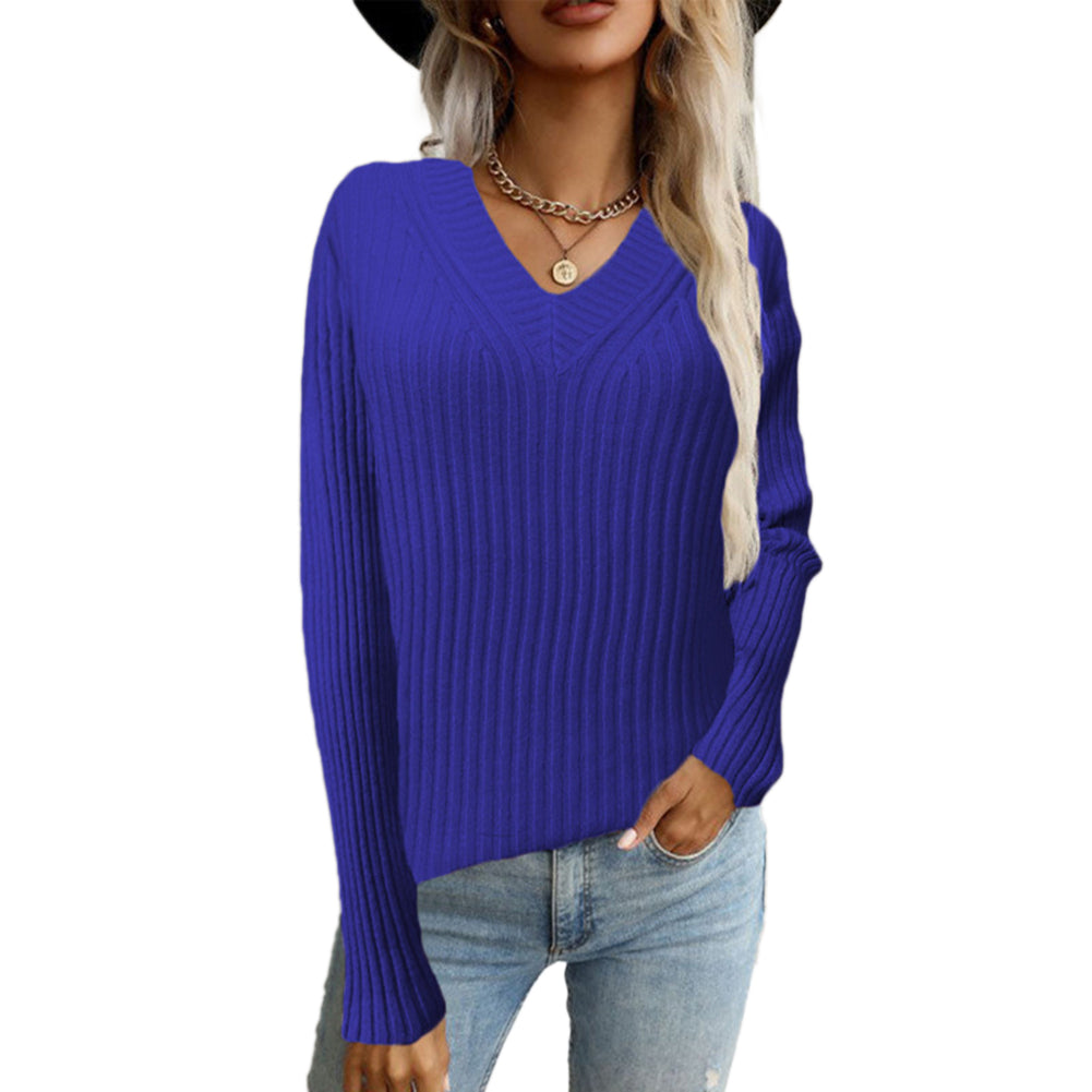 YESFASHION 95% Polyester 5% Spandex Women Solid Pullover Sweaters