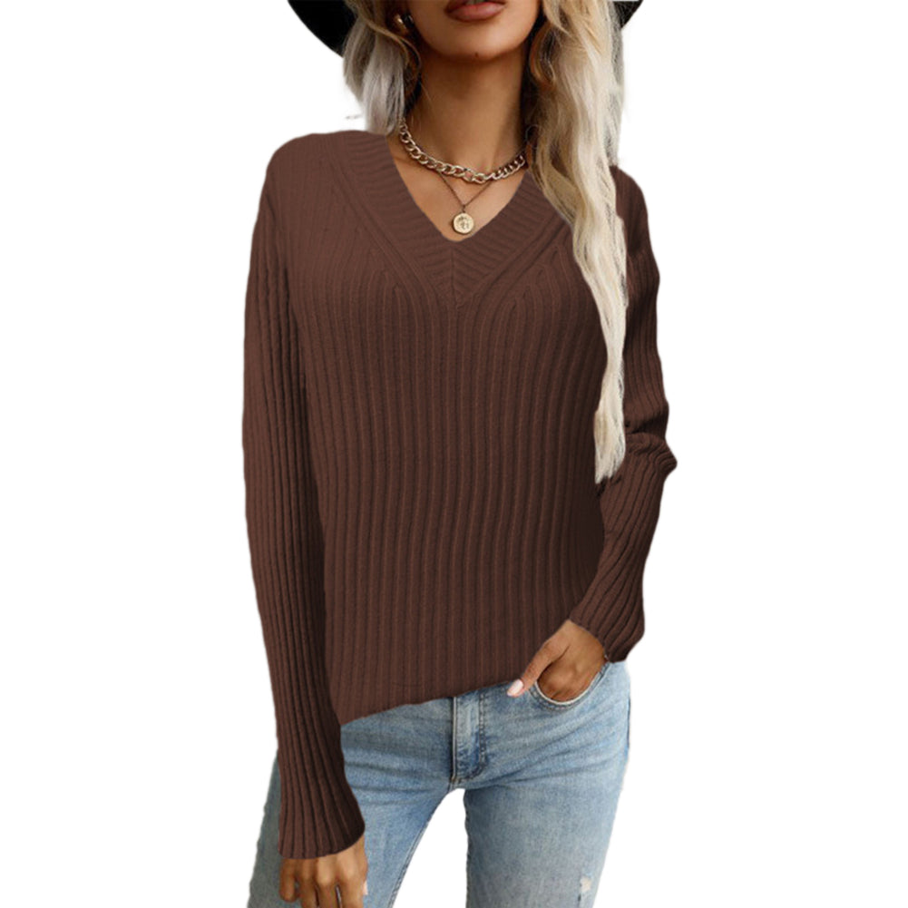 YESFASHION 95% Polyester 5% Spandex Women Solid Pullover Sweaters