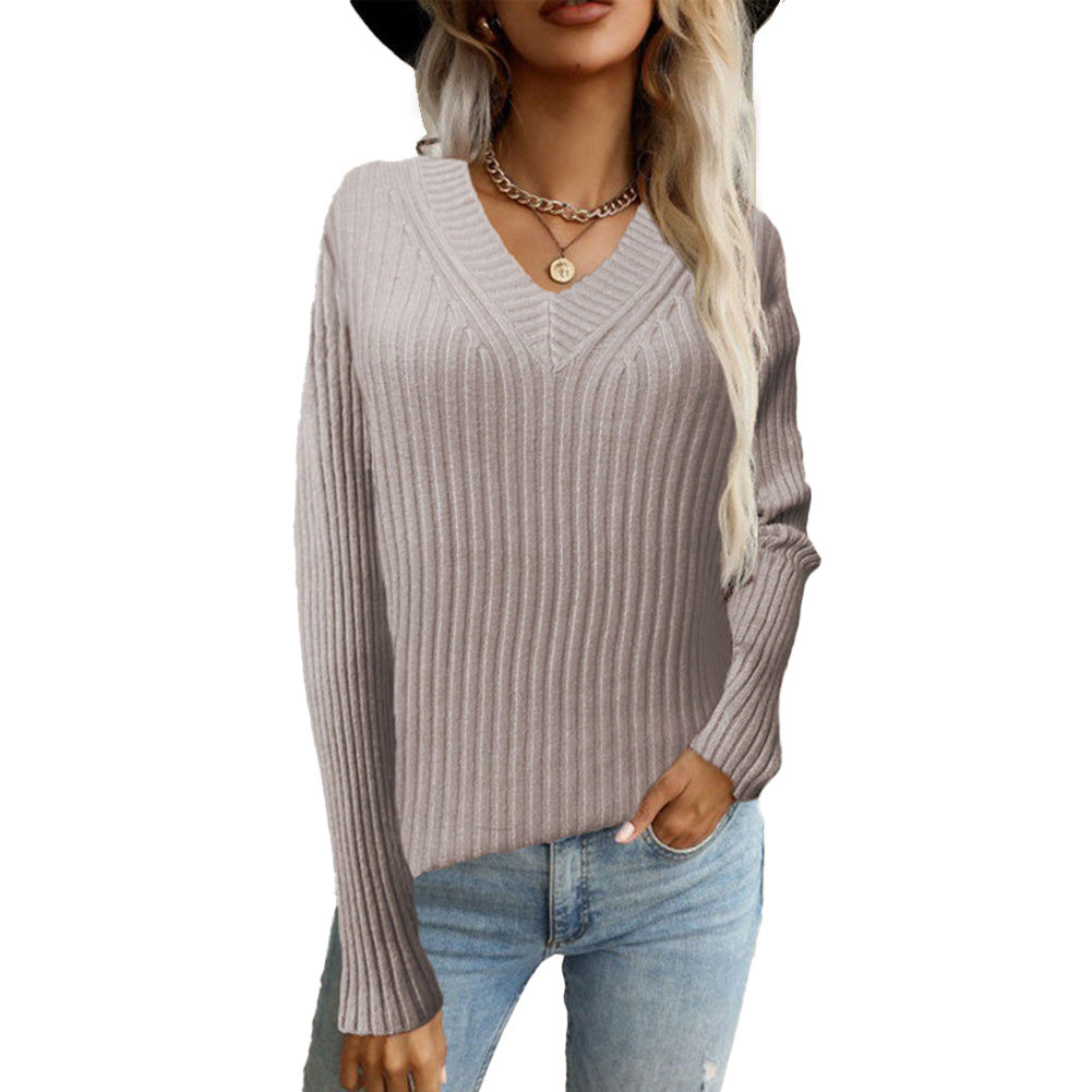 YESFASHION 95% Polyester 5% Spandex Women Solid Pullover Sweaters