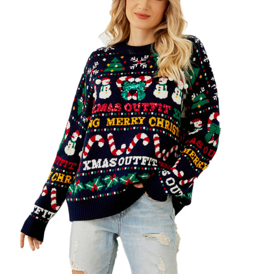 YESFASHION Christmas Tree Crew Neck Sweaters