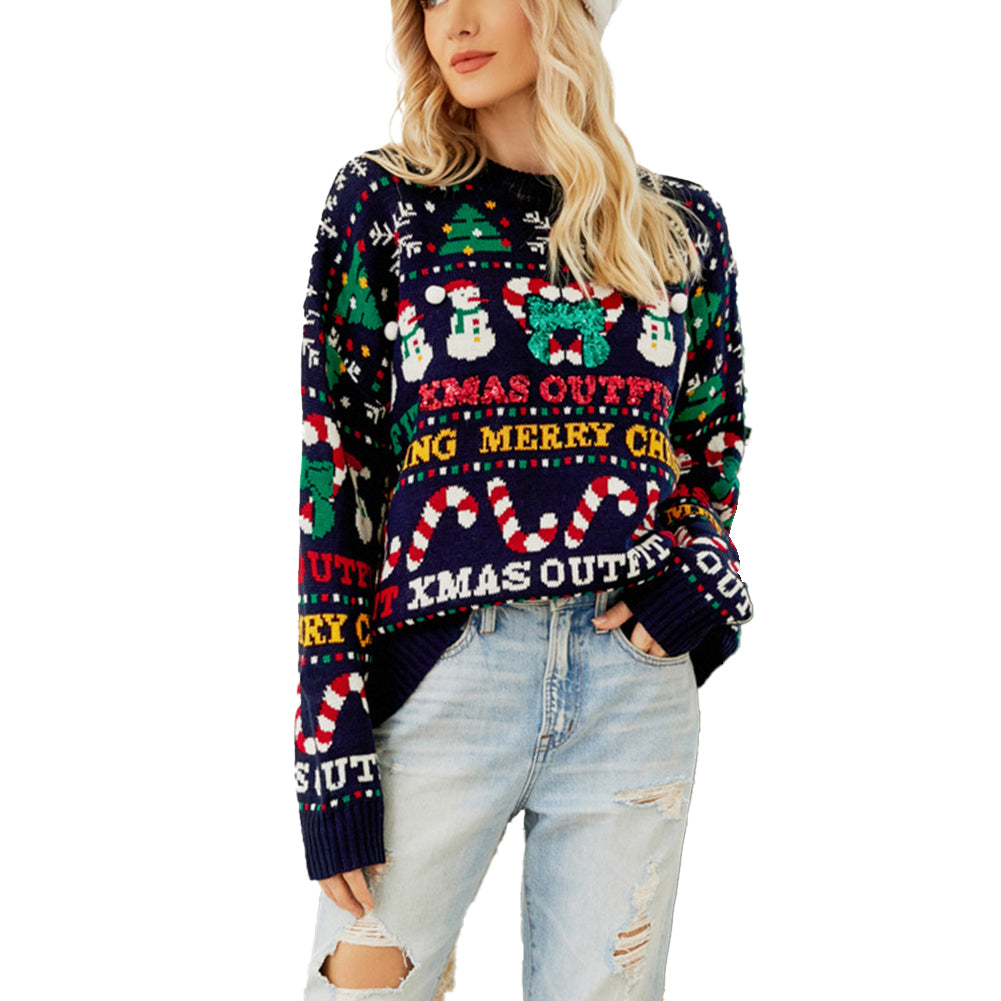 YESFASHION Christmas Tree Crew Neck Sweaters