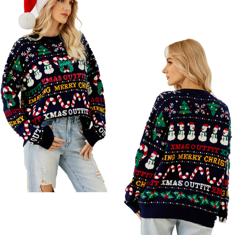 YESFASHION Christmas Tree Crew Neck Sweaters